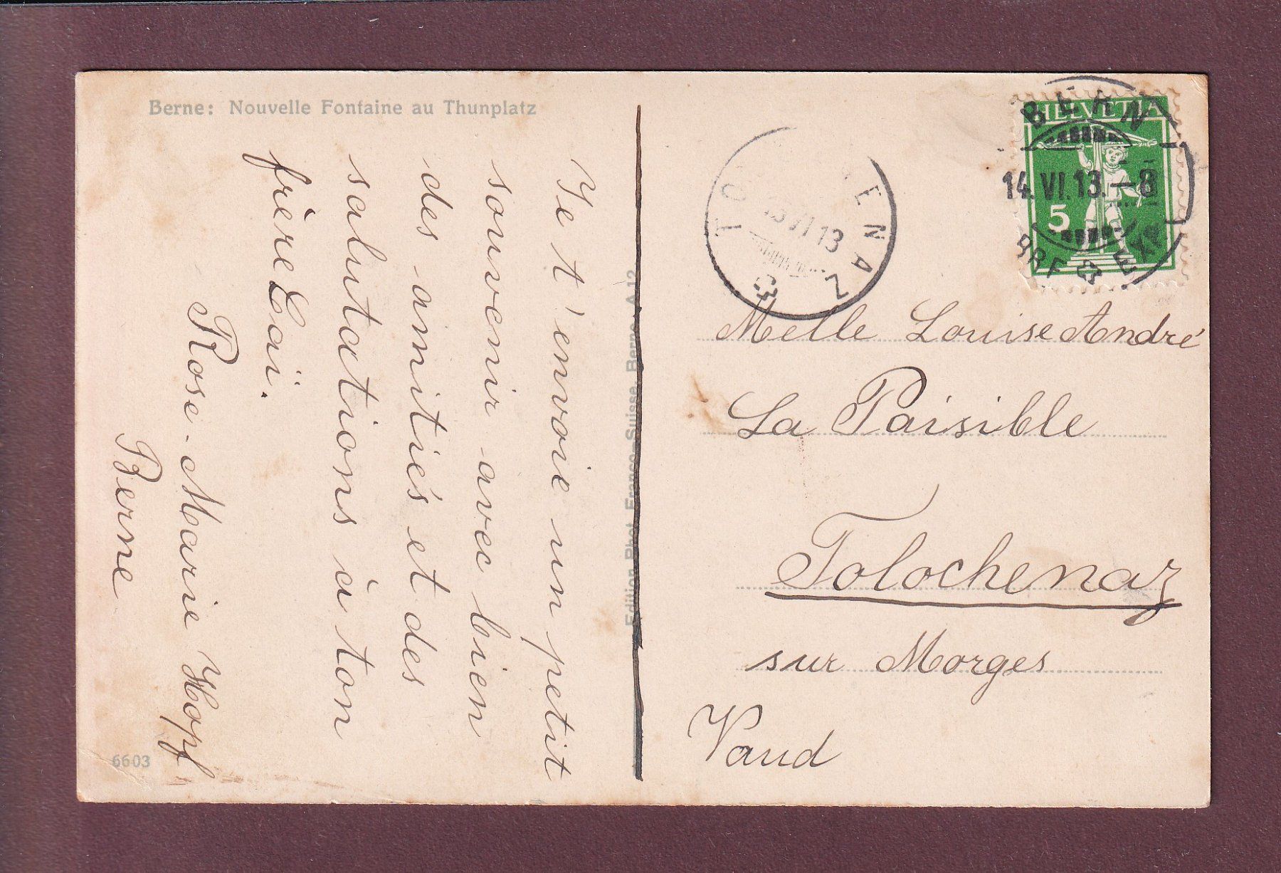 Cartoline postali: BERN - Thunplatz . Museum-Fassade - 1913 – Usato da Pully venduto da nicecards 1