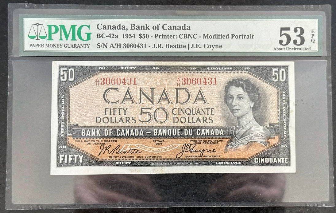 Banknoten: Kanada 50 Dollar Note, 1954, BC-42a, CBNC - Modified Port... – Neu und originalverpackt aus Beringen von Mantafisch1