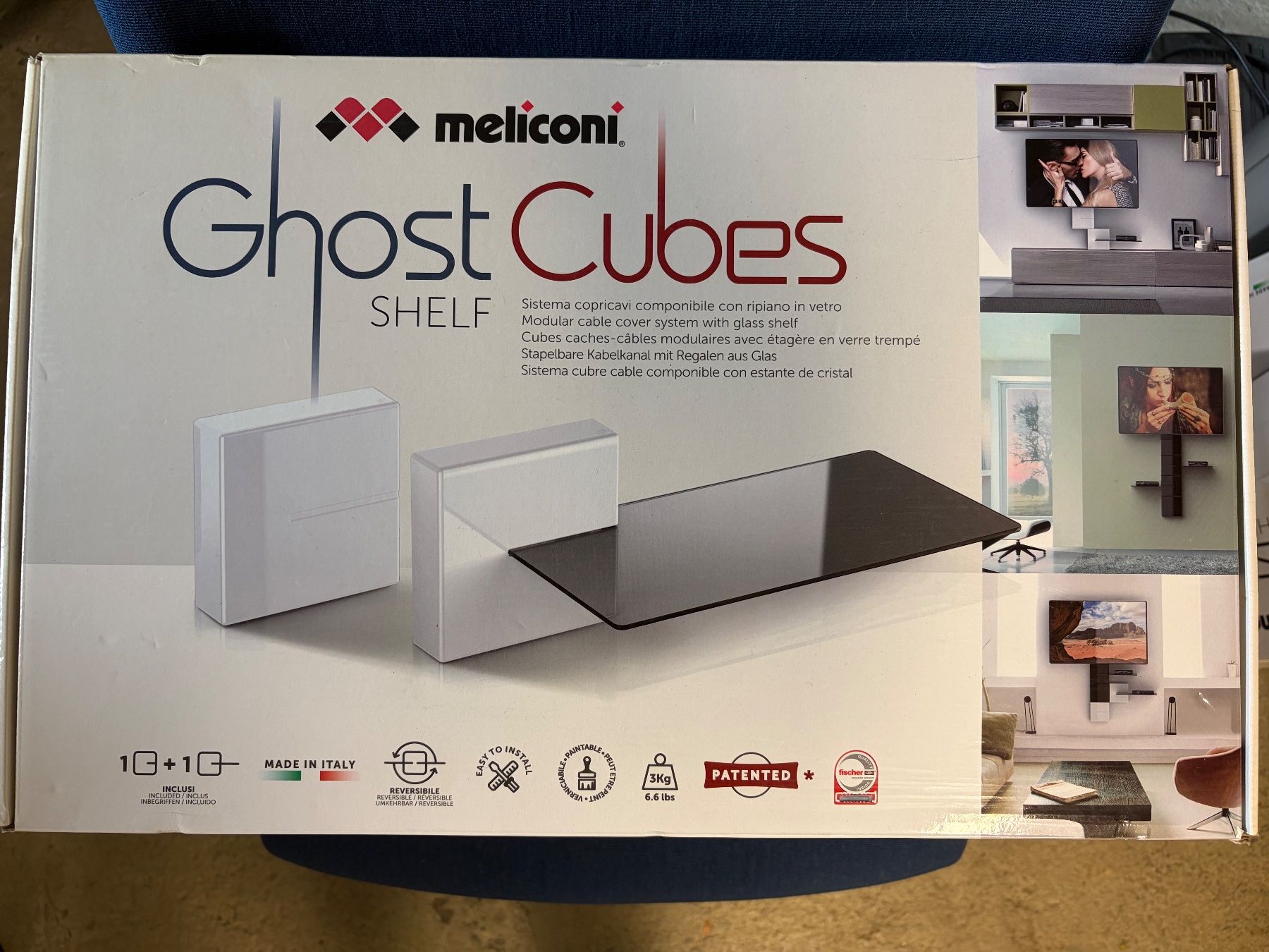 Mobili TV: Meliconi Ghost Cubes Shelf Kabelkanal mit Glasablage – Nuovo e nell'imballaggio originale da Münchenstein venduto da tsp01