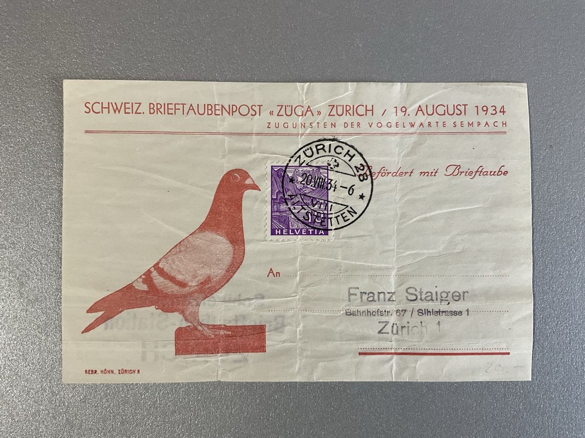 Documenti: SCHWEIZ.BRIEFTAUBENPOST – Usato da Steinhausen venduto da Leo.1957