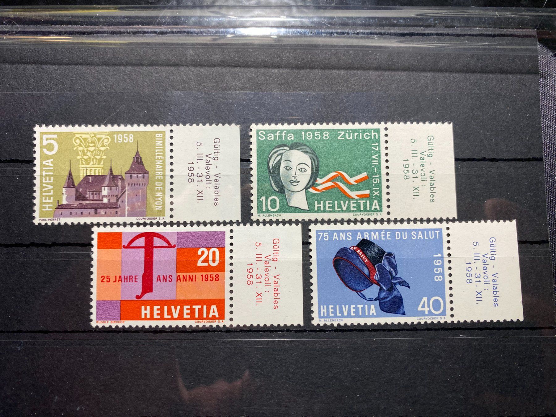 Tutti i francobolli: Schweiz 1958 / Znr: 334 - 337 / Postfrisch ** mit Tabs – Nuovo e nell'imballaggio originale da Grand-Lancy venduto da Dany1973
