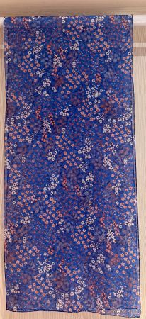Tüll Schal, Blumenmuster Blau/Rosa, 200x45cm