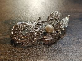 Silber Brosche mit Perle