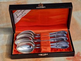 Silber 90  6 kleine Löffel mit Box  J. Gamper Uster