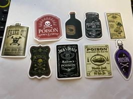 Lot de 9 autocollants style vintage poison, occasion