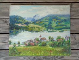 OELGEMÄLDE BOLLINGEN AM ZÜRISEE OBERSEE GLARNER ALPEN SIGN.