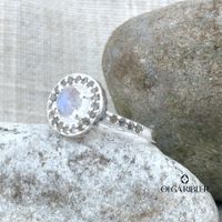 Silber Ring 925 mit Mondstein Diamanten Grösse 52