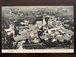 SEVELEN Ortsansicht mit Kirche, Bahnpost, 1927