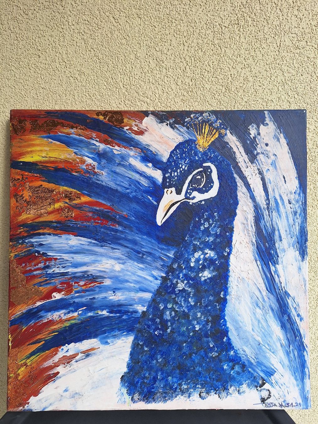 Dipinti: Gemälde Pfau abstrakt handbemalt 60x60cm neu – Nuovo (secondo la descrizione) da Spiez venduto da Tanja_Strohmeier026