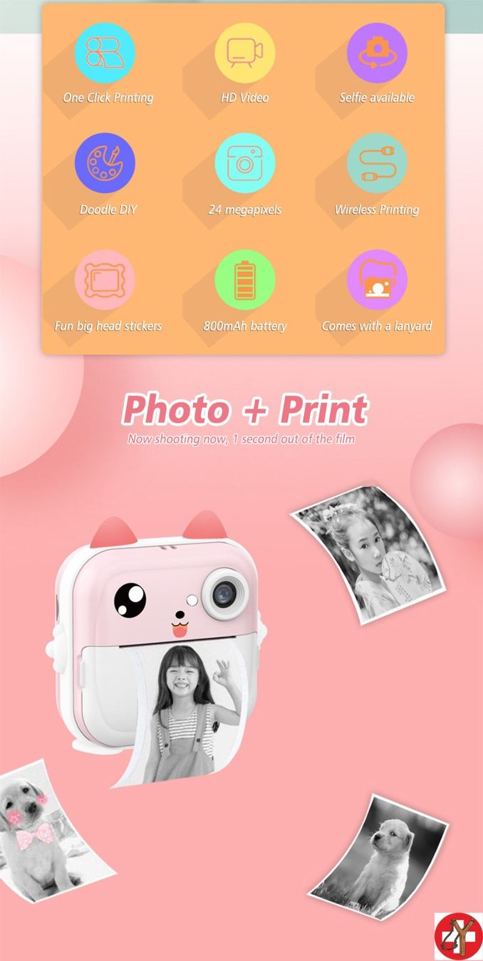 Fotocamera: Cooles Kinder Sofortbildkamera-SET mit integriertem Drucker – Nuovo e nell'imballaggio originale da Tumegl/Tomils venduto da Steinschleuder-Shop 4