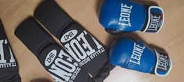 Gants de boxe Leone Flash 6 oz et protections noir bleu