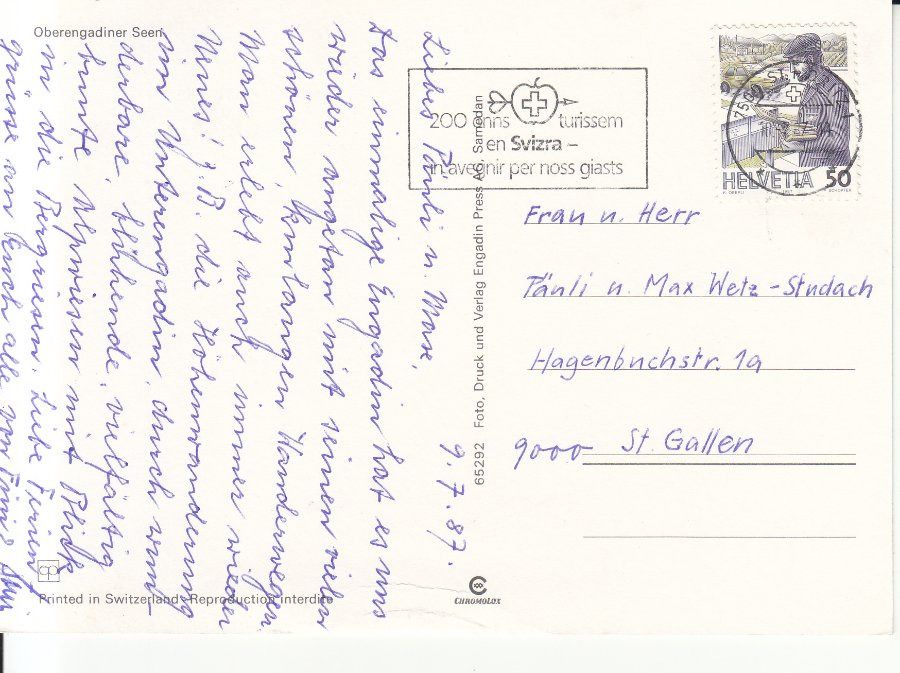 Cartoline postali: Oberengadin 1987 – Usato da Bürglen TG venduto da StampGraf 1