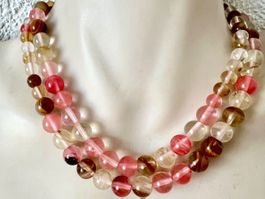 Longkette Tigerauge & Glas Pastell Geknüpft & im Verlauf neu