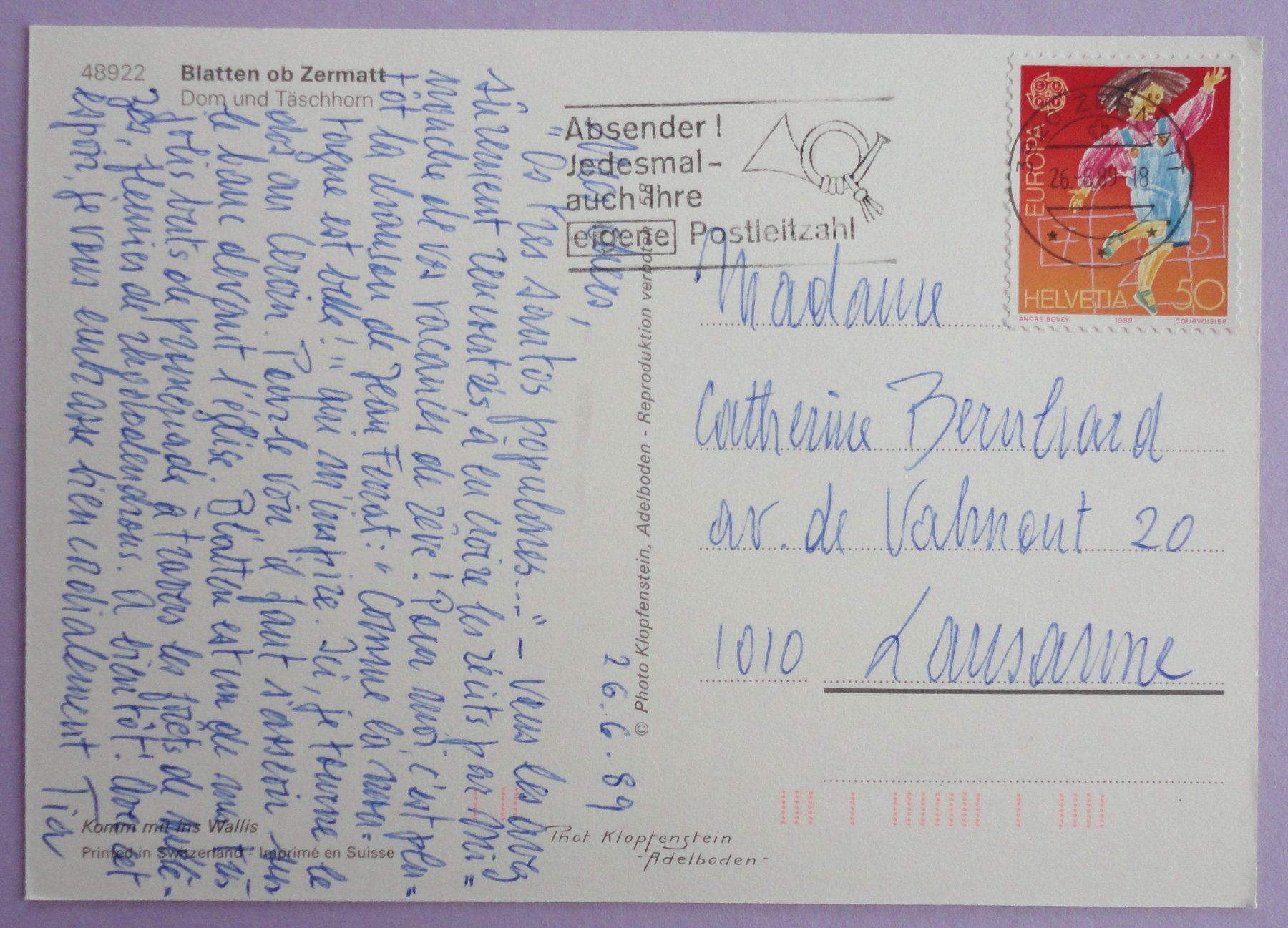 Cartoline postali: Blatten ob Zermatt – Usato da Fétigny venduto da Billy2miny 1
