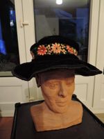 Velours Krempe Hut schwarz Blumen, Boho Hippy Chic Guatemala