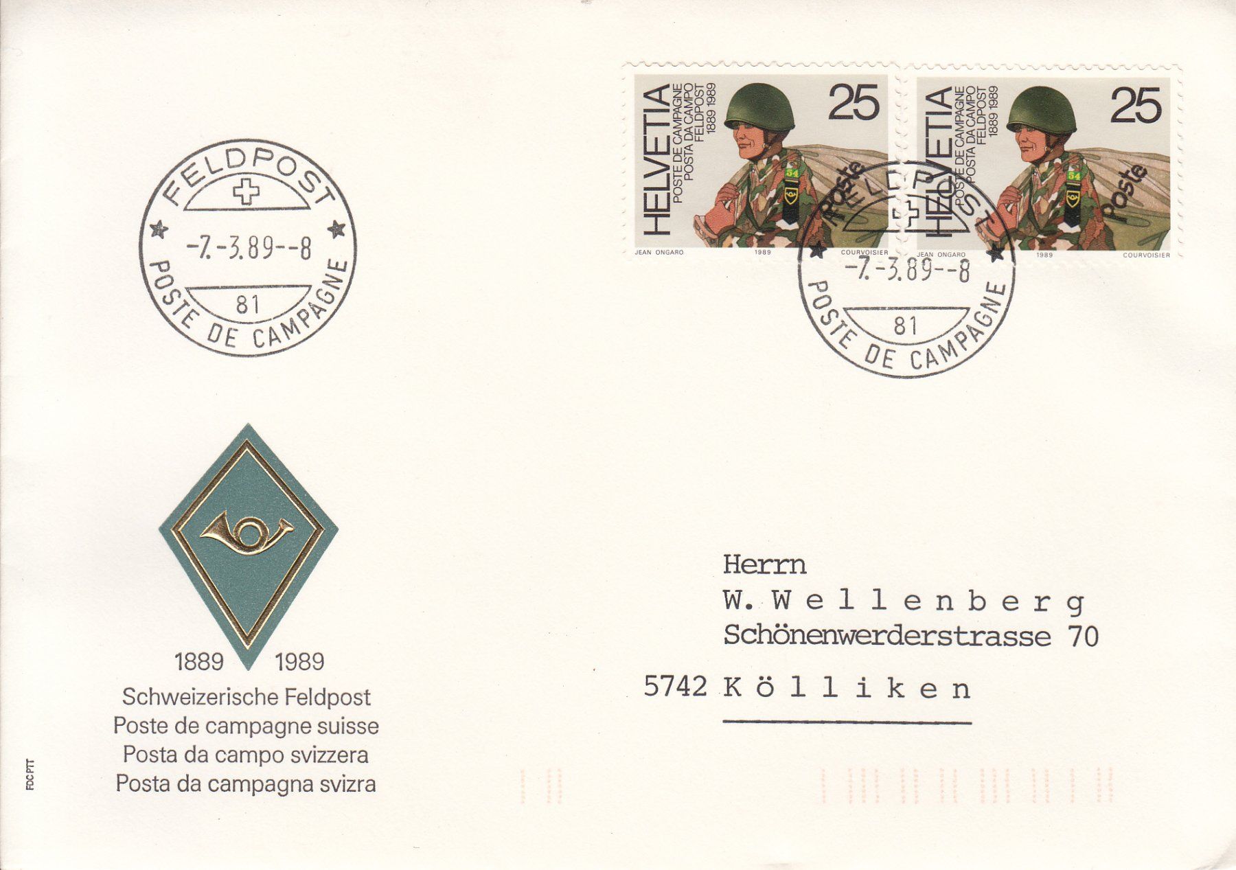 Tutti i francobolli: 100 Jahre Feldpost 1989 – Usato da Bürglen TG venduto da StampGraf