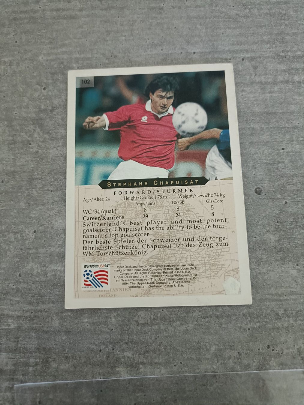 Carte collezionabili: STEPHANE CHAPUISA Upper Deck Weltmeisterschaft USA 1994 #102 – Usato da Köniz venduto da Toyscollect 1