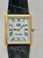 Montre Train Bleu dorée bracelet cuir noir 