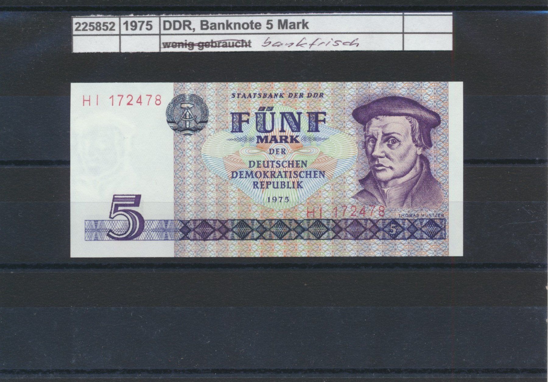 Banknoten: 1975 DDR, "Banknote - 5 Mark.", bankfrisch – Neu (gemäss Beschreibung) aus Winterthur von Zupogeru