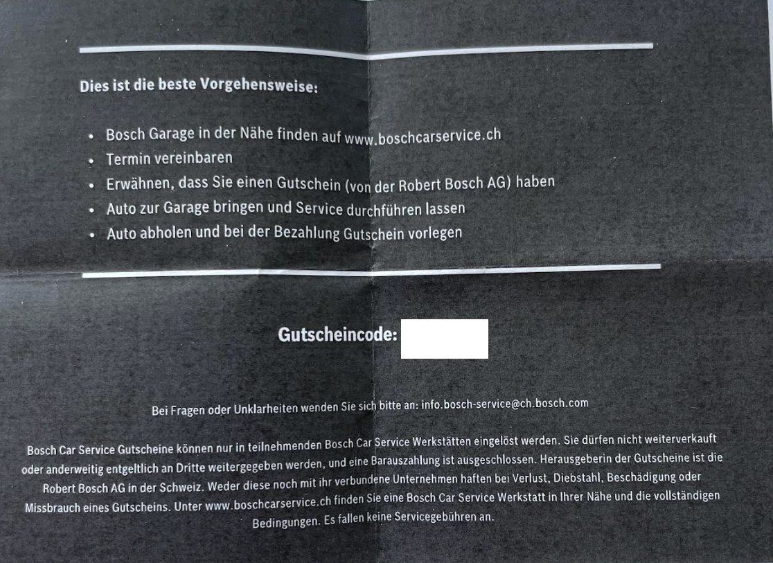 Buoni: 100 CHF Garage Bosch Service Gutschein – Nuovo e nell'imballaggio originale da Gurmels venduto da Swisspod 1