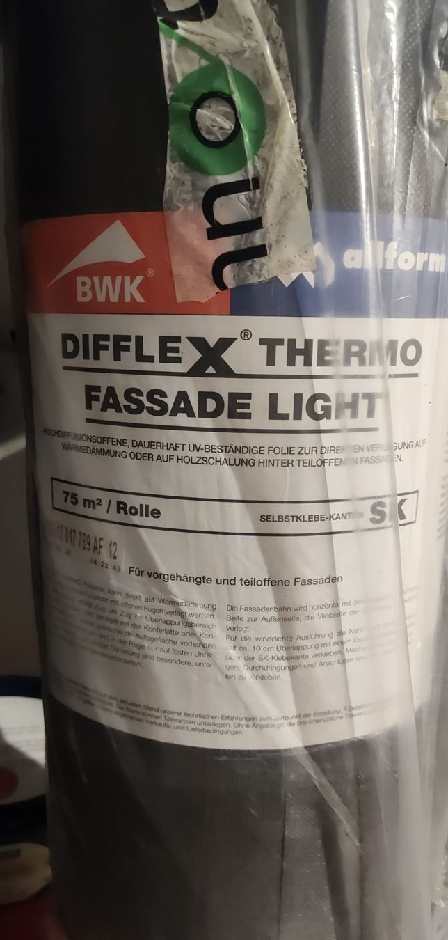 Folien: BWK DIFFLEX THERMO FASSADE LIGHT 75 m2 Rolle – Neu (gemäss Beschreibung) aus Seon von killflame