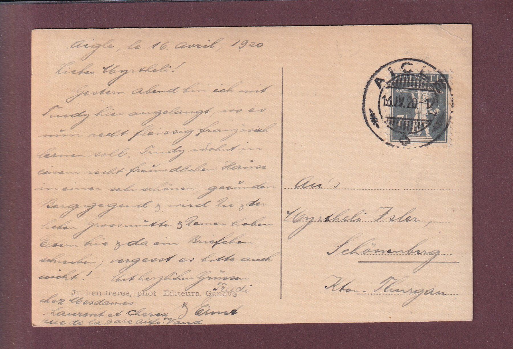 Cartoline postali: AIGLE - Château - 1920 // pli d'angle // – Usato da Pully venduto da nicecards 1