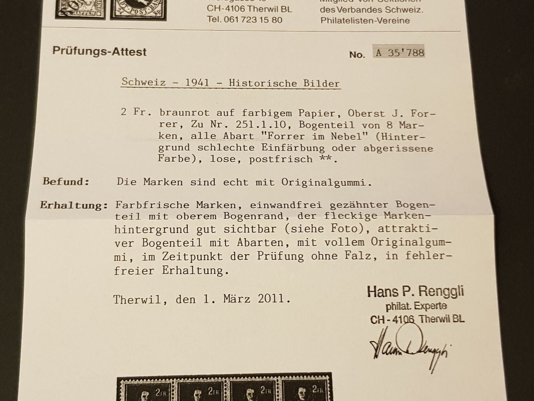 Tutti i francobolli: 251.1.10** 4er Block! Forrer im Nebel – Nuovo (secondo la descrizione) da Buttikon SZ venduto da Mstrubeli 7