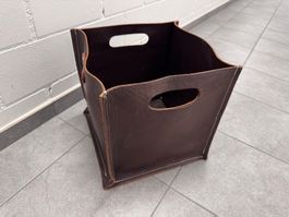 Leder Korb aus dickem Leder braun 30x30x30cm
