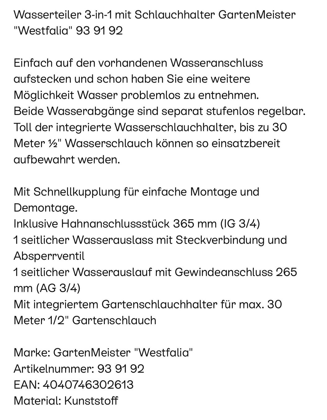 Tubi & Tubi flessibili: Wasserverteiler 3 in 1 mit Schlauchhalter – Nuovo (secondo la descrizione) da Heerbrugg venduto da ProBau-Liq 1