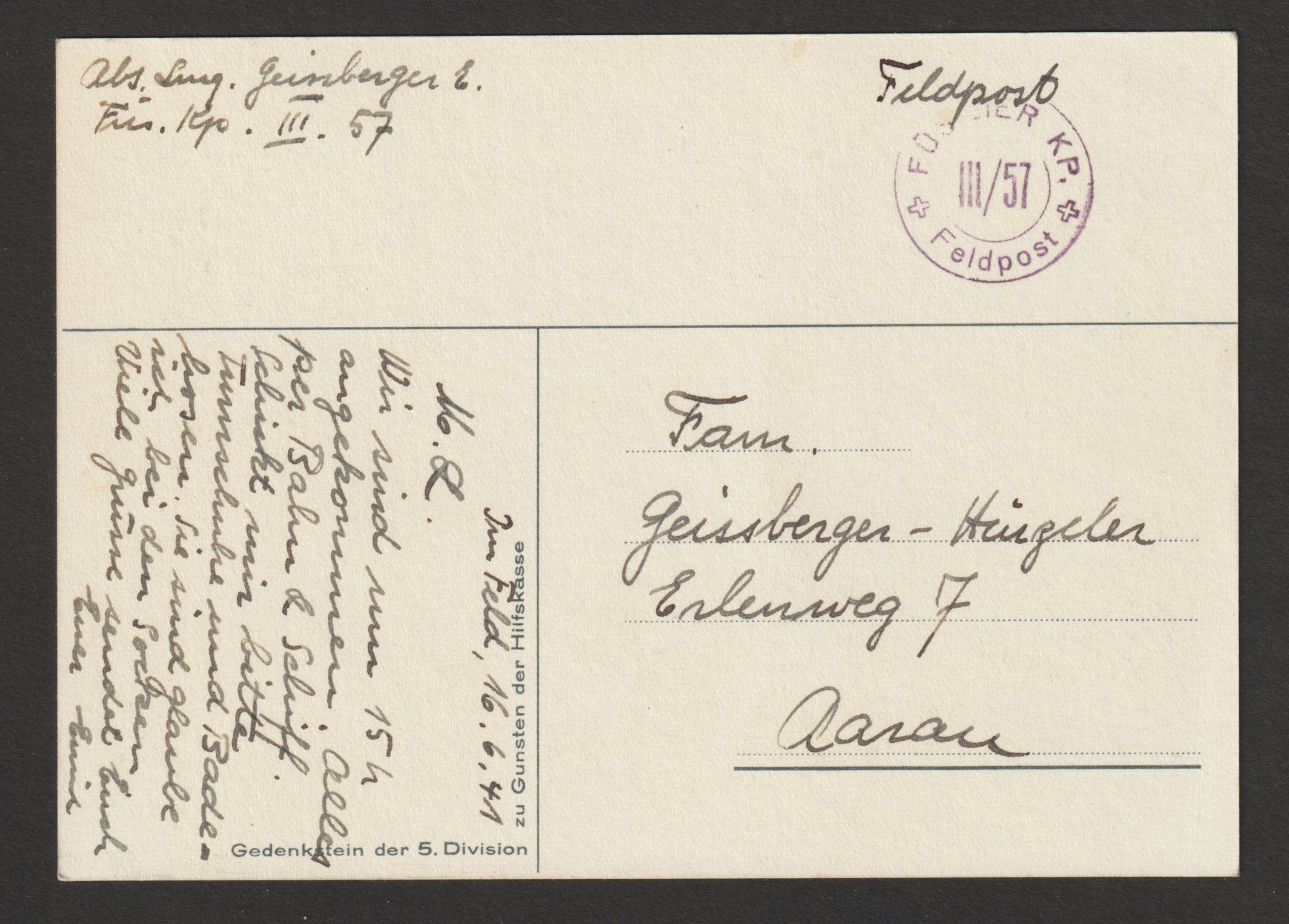 Cartoline postali: WK2 Einheitskarte Kommando Nr. 24 – Usato da Siebnen venduto da Fstaehli 1