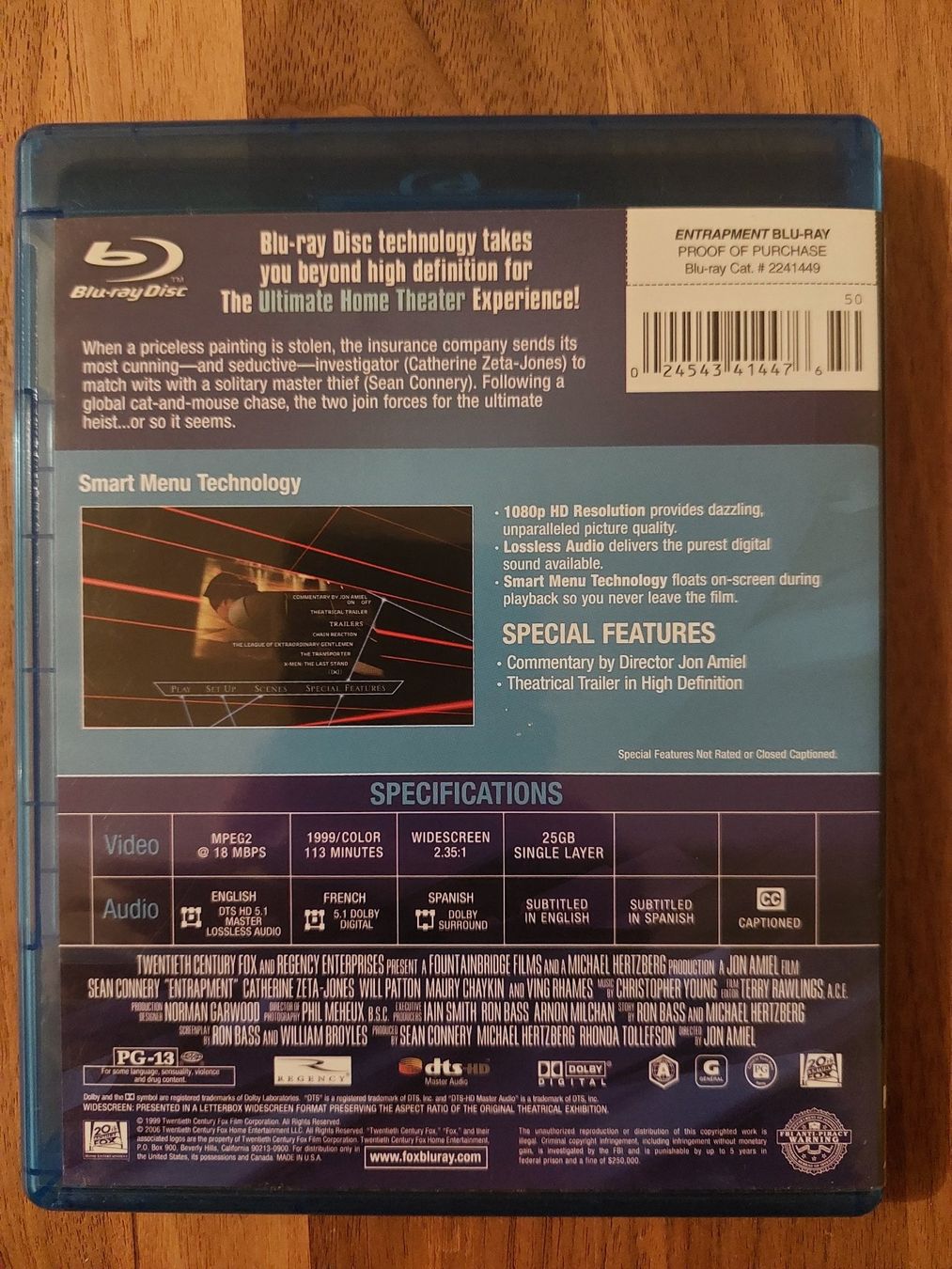 Tutti i DVDs: Blu Ray - Entrapment - Verlockende Falle / US Code – Usato da Rheinfelden venduto da FilmAuktion 1