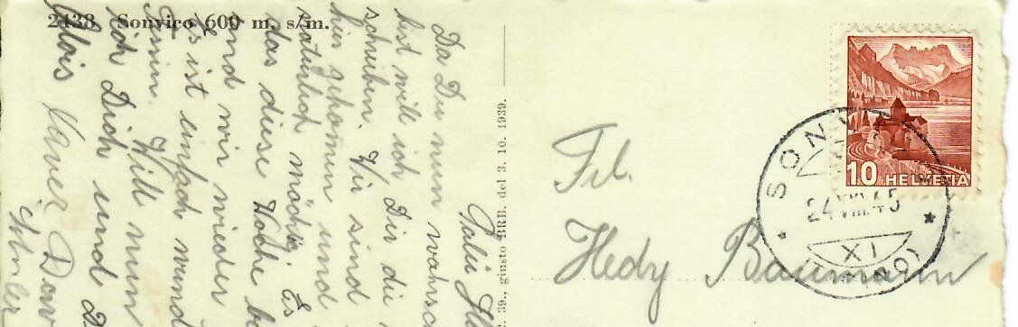 Cartoline postali: Sonvico 1945 – Usato da Hochdorf venduto da Ziegel-16 1