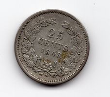 (1642) Holland, 25 Cents 1848, vz