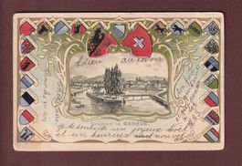 Souvenir de GENEVE - Cantons - 1904 carte gauffrée