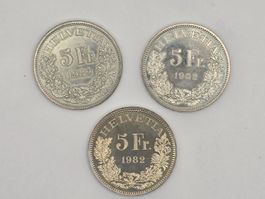 3x 5 Franken Münzen 1982 - Gotthard - Sammlerstück.     (16)