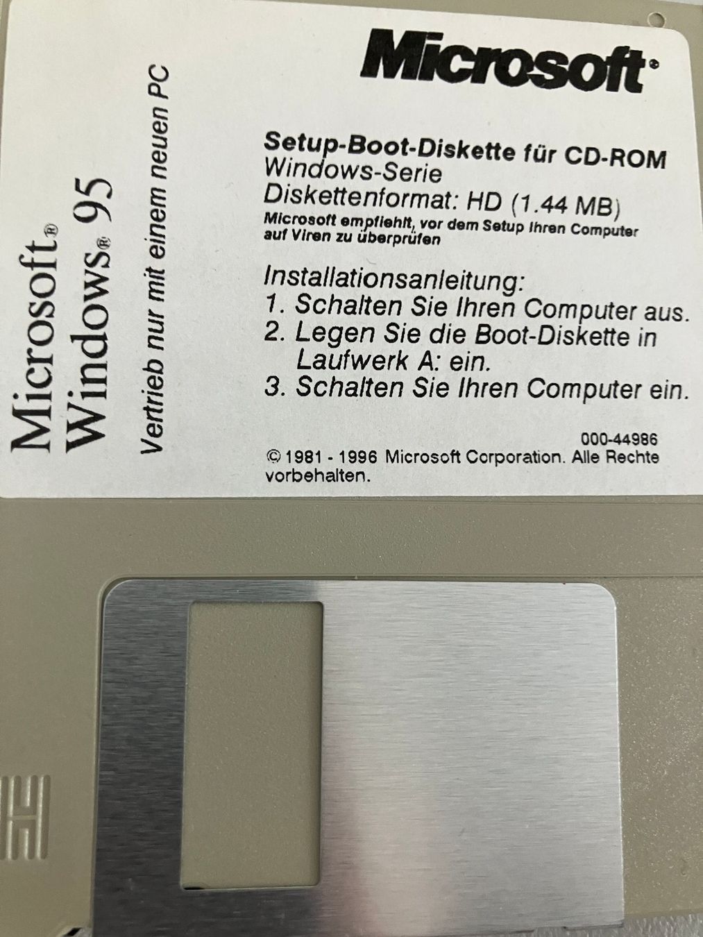 Microsoft Software: Microsoft Windows 95 Boot-Diskette HD 1.44MB neuwertig – Usato da Wetzikon ZH venduto da Herbi_58