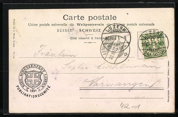 Cartoline postali: Luzern, Eidg. Schützenfest 1901, Grosse – Usato da Berlin venduto da bartko-reher 1
