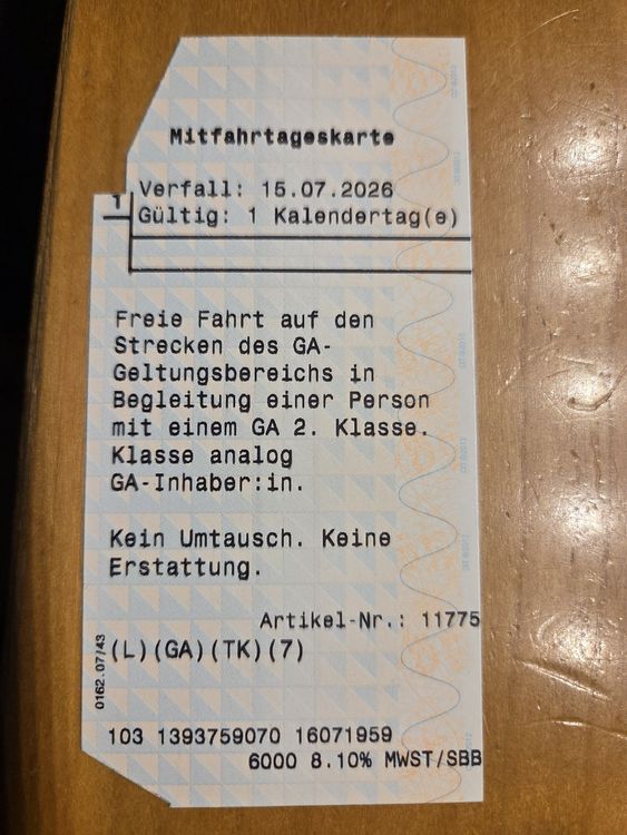 SBB Mitnahme GA 2.Klasse, gültig bis 15.07.2026 (Neu und ...