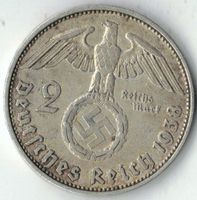Münze Deutschland DR 3.Reich HINDENBURG  2 Reichsmark 1938 J