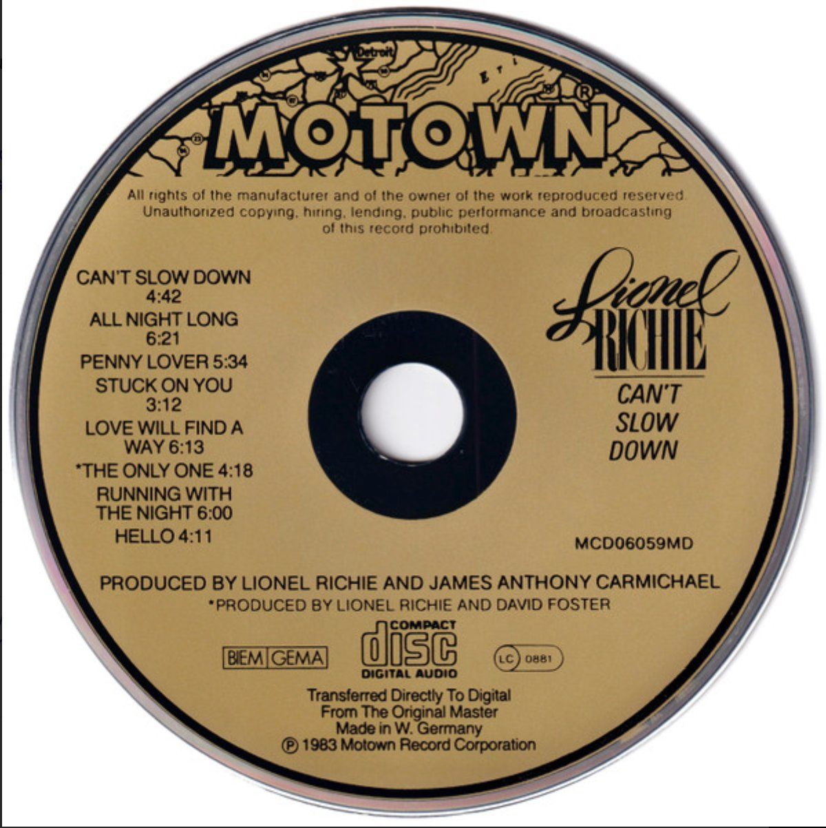CD: Lionel Richie – Can't Slow Down – Usato da Brunnen venduto da Barfly5 2