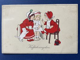 Antike Postkarte Mädchen mit Katze, Kaffeekränzchen 1921 ZH