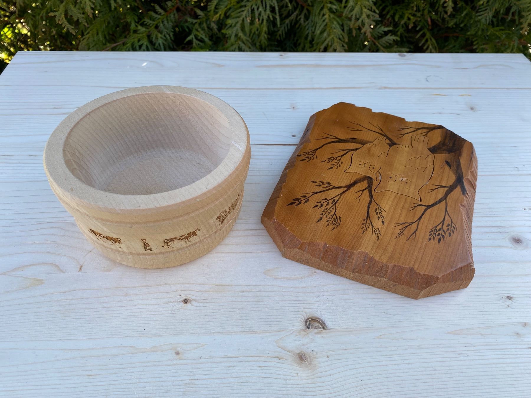 Campanacci mucche: schöne Wanddecko Eule und Zuckerdose aus Holz – Usato da Feldbach venduto da Olive1 5