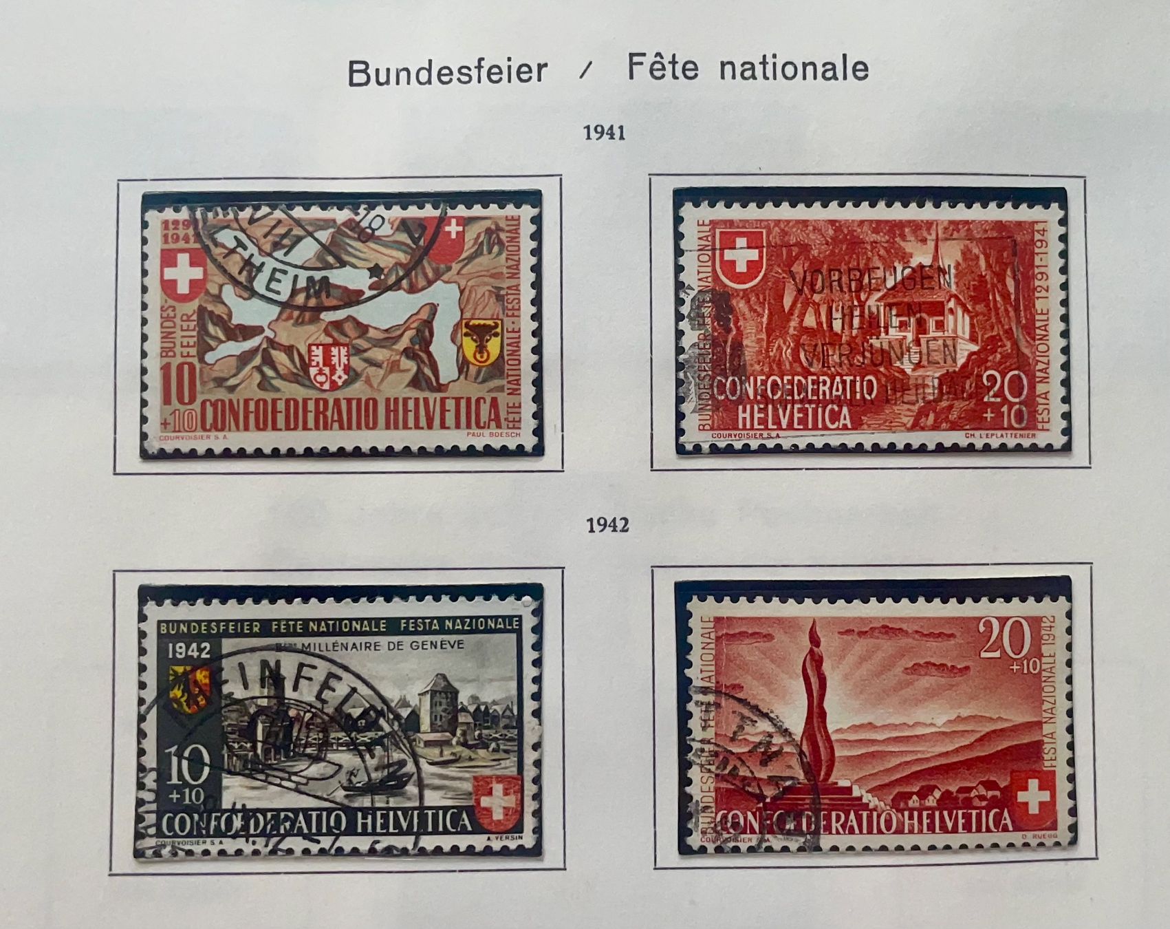 Alle Briefmarken: Helvetia Bundesfeier 1941, 1942 – Gebraucht aus Rudolfstetten von Laso50