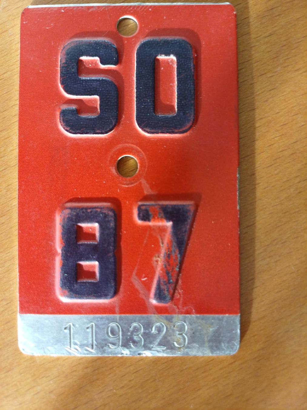 Insegne: Vintage SO 87 Velonummer – Usato da Kloten venduto da Juanita3