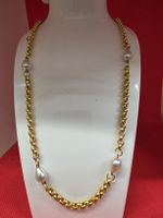 Halskette mit Perlen goldfarben L59cm Zustand gut