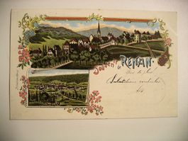farbigeLithoAK  RENAN, mit BahnSTempfel