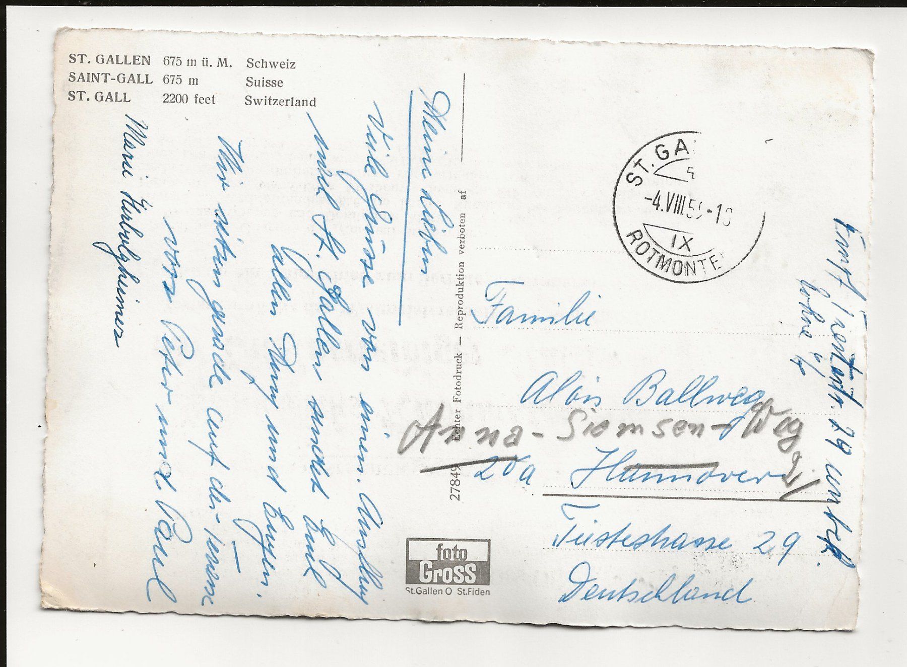 Cartoline postali: AK 1955 St. Gallen – Usato da Greifensee venduto da 315WDO 1