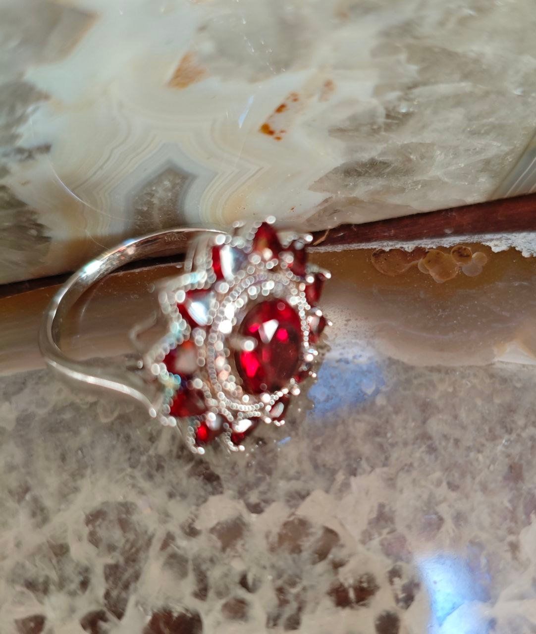 Anelli: ECHTGRANATST.RING ST.S.925° DM18, HANDARBEIT STEIN 3,5CARAT – Nuovo (secondo la descrizione) da Weiningen ZH venduto da actera 7