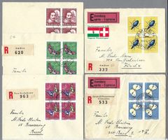 1956, PJ VIERERBLOCK, KOMPL. SATZ AUF 5 BRIEFE, SCHÖN