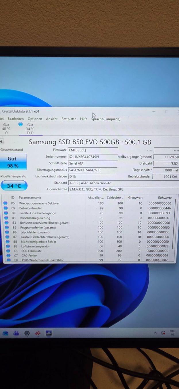 Samsung Disques durs: Samsung 850Evo 500GB SSD – D'occasion à Zihlschlacht par vogelgrip 1